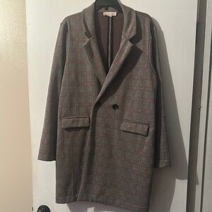 Philosophy Gray and Red Plaid Blazer